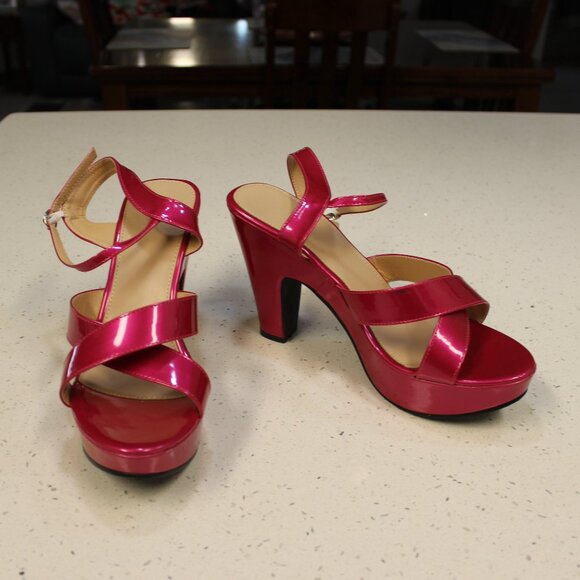 Pink Block Heel Strappy Sandals Size 10.5/42 - Picture 4 of 11